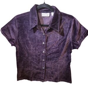 Y2KvAnchor Blue Sz Large Womens Purple Velvet Button Up Fitted Short Sleeve Top